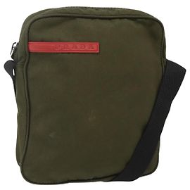 Borsa a spalla sportiva PRADA in nylon khaki argento autentica ti3845