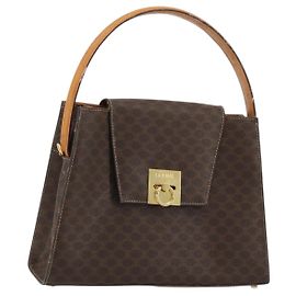 Céline Borsa a mano in tela Macadam CELINE in pelle PVC marrone oro Auth 175784