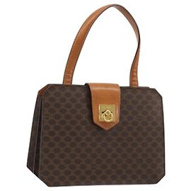 Céline CELINE Macadam Canvas Hand Bag PVC Leather Brown Gold Auth YKZ1282A