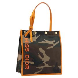 Borsa tote camouflage Christian Dior in tela khaki oro Auth yk20296