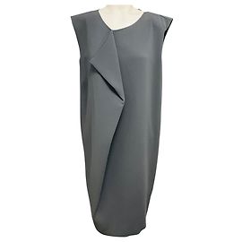 Max Mara ärmelloses Midi-Kleid aus Krepp mit drapiertem Detail in Schiefergrau