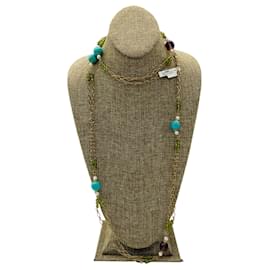 Collana lunga in oro decorata con turchese, perle, ametista e pietre verdi Chanel 2005