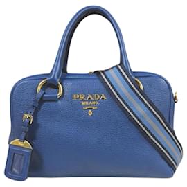Borsa a Spalla Prada Mini Boston Vitello Phoenix in Blu