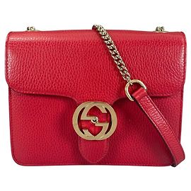 Borsa a spalla in pelle rossa Gucci