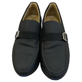 Mocassini Hermès in pelle Epsom nero e blu