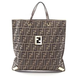 Fendi Zucca Tote Bag Braun Leder und Nylon
