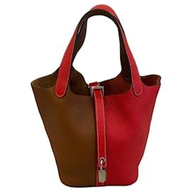 Hermès Picotin Lock 18 in pelle Clemence Oro & Rouge Cœur
