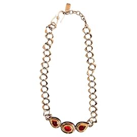 Collier en argent plaqué Yves Saint Laurent avec perles rouges
