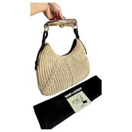 Sac à bandoulière hobo en raphia Mombasa authentique vintage Yves Saint Laurent par Tom Ford | Beige | Raphia tissé | Hobo en paille Rive Gauche