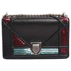 Piccola borsa a tracolla Diorama in paillettes nere