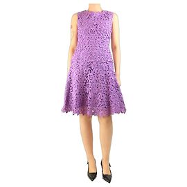 Oscar de la Renta Vestido de broderie anglaise púrpura - talla UK 12
