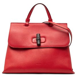 Borsa in pelle rossa Gucci Bamboo Daily