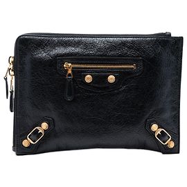 Clutch piatta con zip Balenciaga in agnello nero Motocross Giant 12