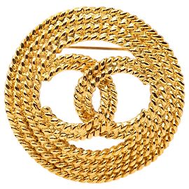 Spilla rotonda in oro placcato oro con corda CC di Chanel