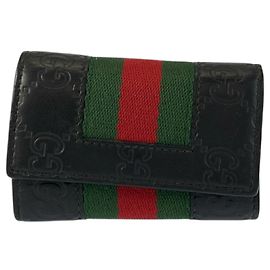 Étui à clés en cuir Gucci noir