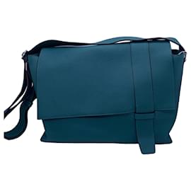 Borsa postina Hermès Alfred in pelle blu pavone