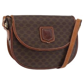 Céline Borsa a Spalla in Tela Macadam CELINE in Pelle PVC Marrone Oro Auth BA12117