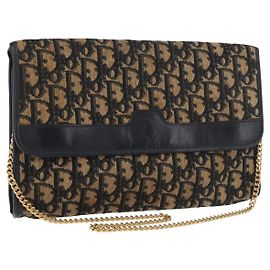 Borsa a spalla in tela Trotter Christian Dior, blu navy e oro, autentica YKZ1289