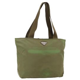 Borsa Tote PRADA in nylon khaki argento autentica 175345