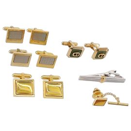 Grampo de gravata Christian Dior Cuff metal 6 peças Tom dourado Auth BA11845