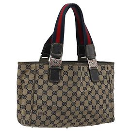 Borsa a Mano Gucci GG Canvas Sherry Line Rossa Blu Navy 145810 Auth 175695