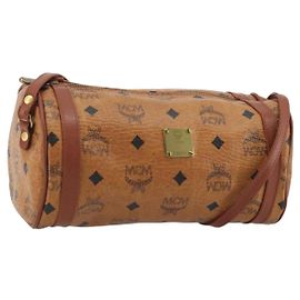 Borsa a Spalla MCM Vicetos Logogram in Pelle PVC Marrone Oro Auth 175181