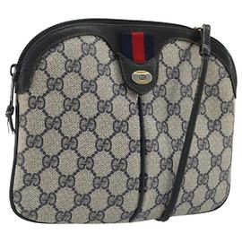 Bolsa de Ombro Gucci GG Supreme Sherry Line PVC Marinho Ouro Auth 175532