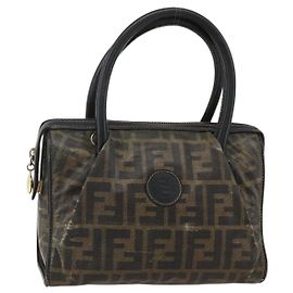 Borsa a mano in tela Zucca FENDI nera e marrone Auth 175214