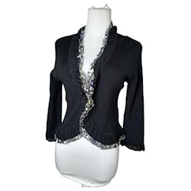 Vintage Courrèges Rippstrick-Cardigan Schwarzes Floral 38 - Courreges