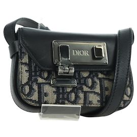 Borsa a Spalla in Tela Trotter Dior Lock Christian Dior Navy Argento Auth 175822M
