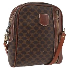 Céline Borsa a spalla in tela Macadam CELINE in pelle PVC marrone oro Auth 176036