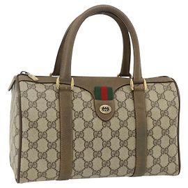 Borsa Boston in PVC beige e oro della linea Sherry GG Supreme di GUCCI Auth mr2389