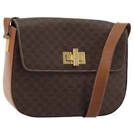Céline CELINE Macadam Canvas Schultertasche aus PVC-Leder Braun Gold Auth YKZ1298