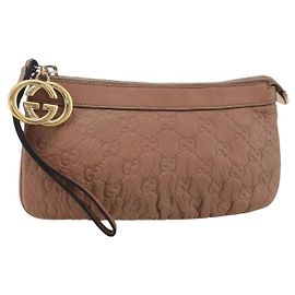 GUCCI GG Canvas Guccissima Pouch Leather Pink Gold 212203 Auth ka3934