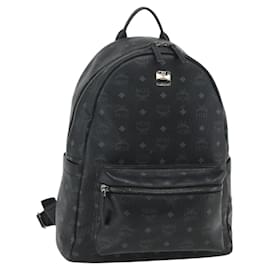 MCM Vicetos Logogram Mochila PVC Negro Plata Auth ka3959A