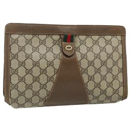 GUCCI GG Supreme Web Sherry Line Clutch Bag PVC Beige 89 01 033 Auth ti3825