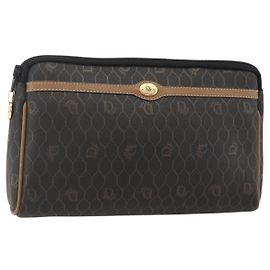 Borsa clutch in tela a nido d'ape Christian Dior in PVC nero e oro Auth 175176