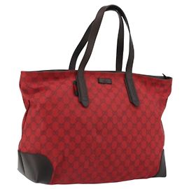 GUCCI GG Canvas Tote Bag Red Gold 308928 Auth YKZ1284A