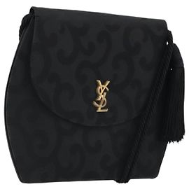 Saint Laurent Bolso de Hombro de Nylon Negro Oro Auth 175161