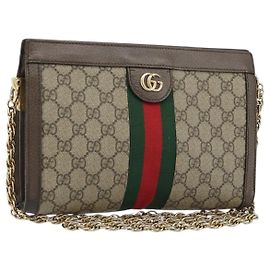 GUCCI GG Supreme Borsa a Catena Sherry Line PVC Beige Oro 503877 Auth mr1659