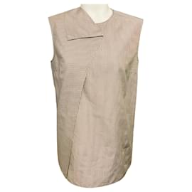Top senza maniche in cotone plissettato a righe taupe / azzurro chiaro / nero di Hermès