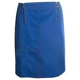 Celine, blaue Baumwoll-Midijupe mit goldenen Reißverschlüssen - Céline