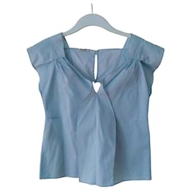 Top sin mangas de popelina de algodón azul Miu Miu