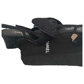 Chanel Slingback Espadrilles Schwarz Stoff Größe 36.5