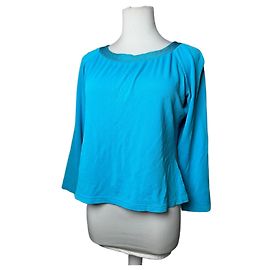 Top de punto vintage Christian Dior con cuello barco turquesa L