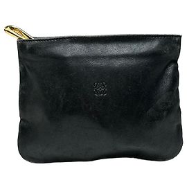 Vintage Loewe Anagram weiche Leder Reißverschluss Clutch Tasche Schwarz