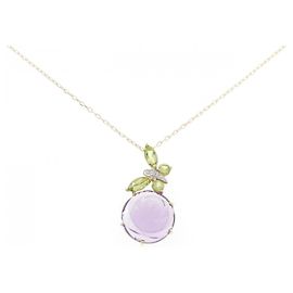 Autre Marque Collana in pietra colorata a forma di farfalla in oro rosa 10KYG 10KWG