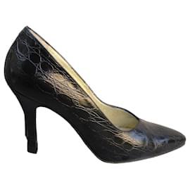Décolleté Rene Caovilla in pelle nera stampata