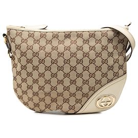 Gucci Bege Médio GG Lona Nova Britt Bolsa Transversal Meia Lua