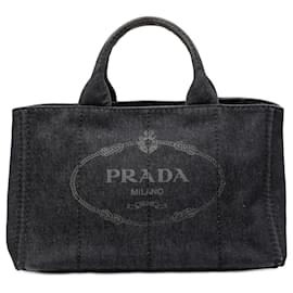 Borsa in denim nero Canapa con logo Prada